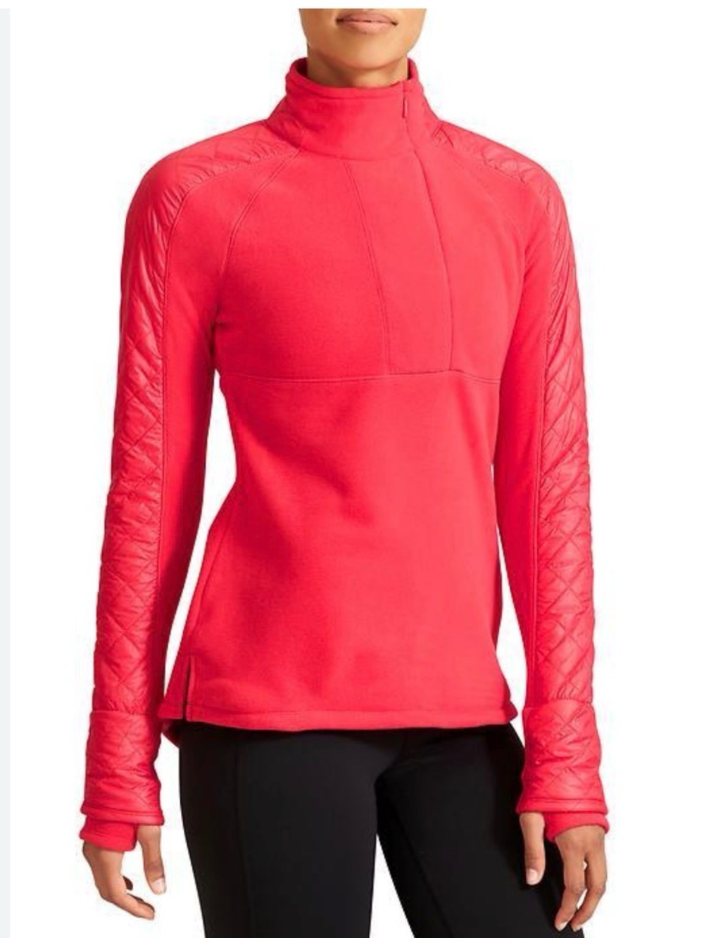 Athleta Vortex Red Quilted-Sleeve Half-Zip Pullover sweater XL